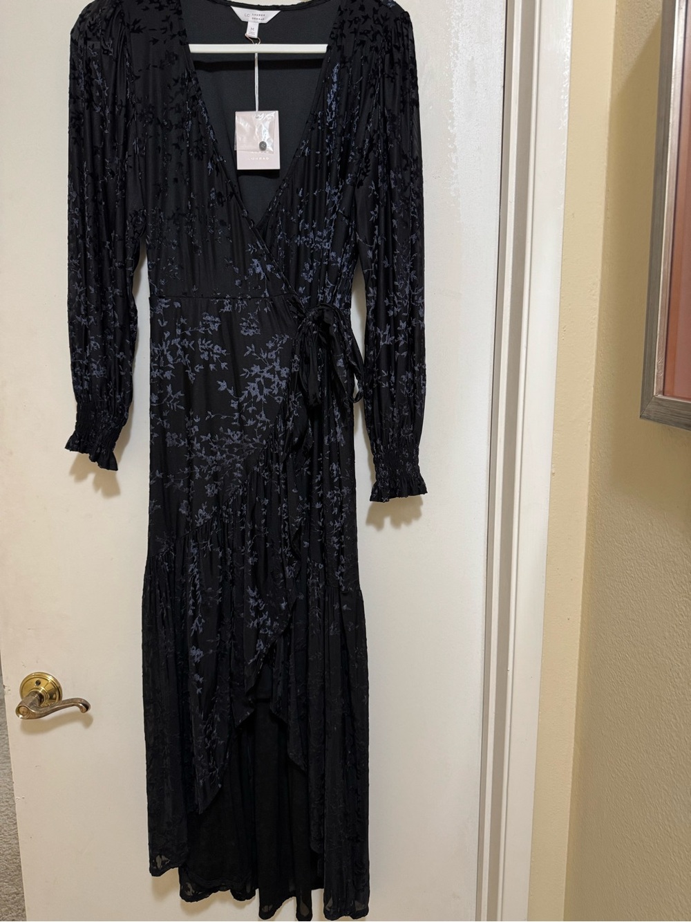 LC Lauren Conrad Black Floral Wrap High-Low Dress